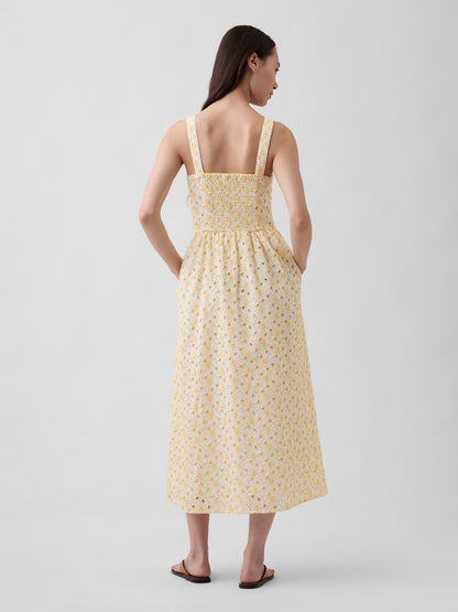 Sarı Eyelet Seamed Drop-waist Maxi Elbise