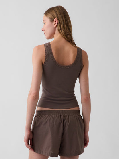 Kahverengi Mini Fitilli Dantel Detaylı Askılı Pijama Üstü