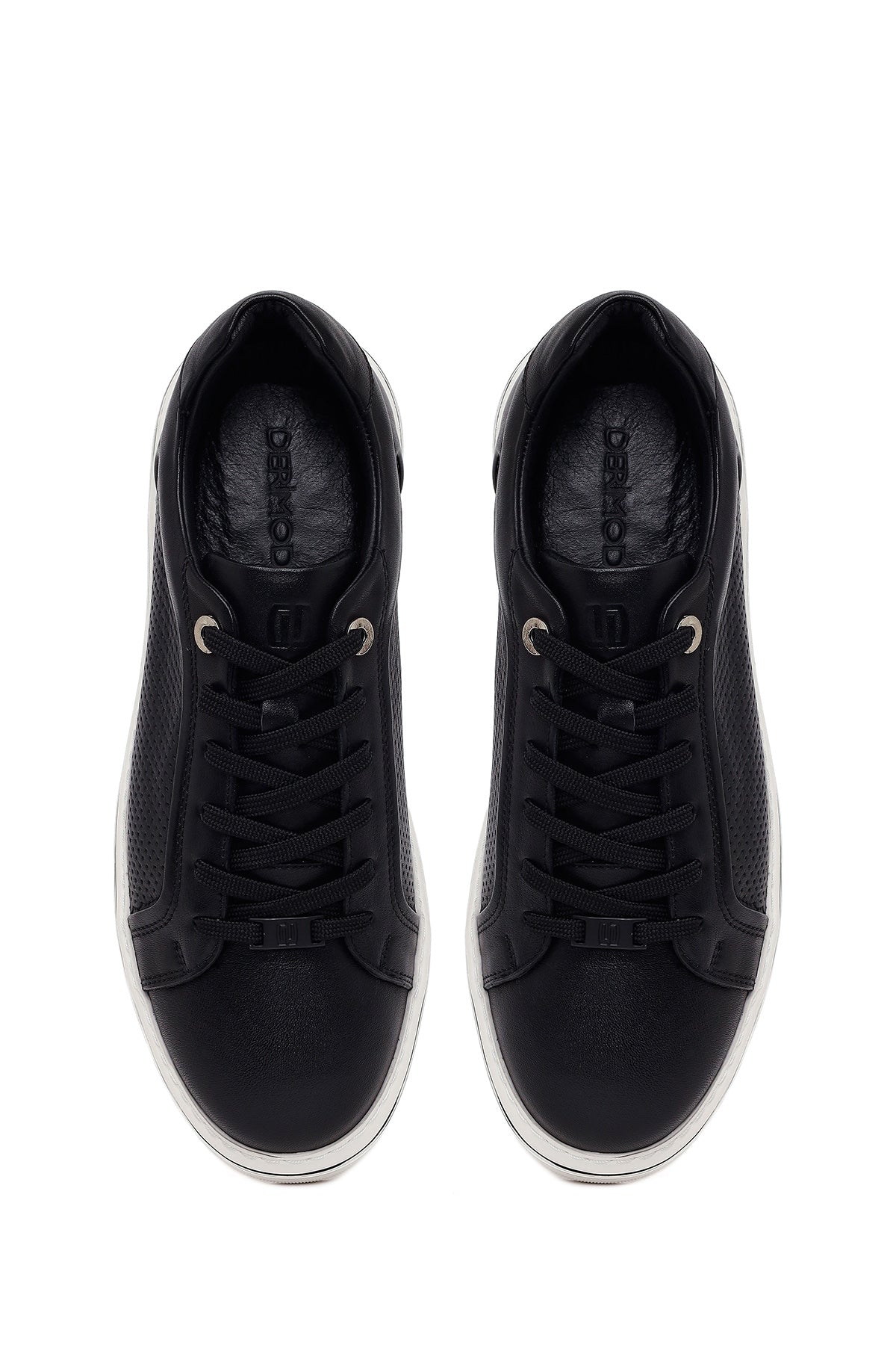 Erkek Siyah Bağcıklı Deri Sneaker