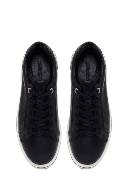 Erkek Siyah Bağcıklı Deri Sneaker