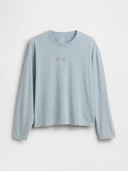Açık Mavi Relaxed Gap Logo Crop T-shirt