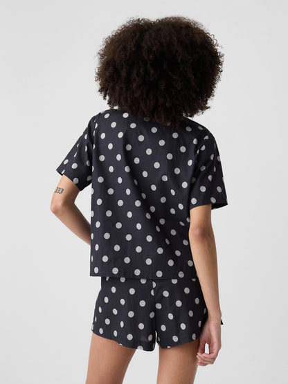 Siyah Desenli Poplin Pijama Üstü