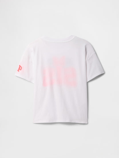Beyaz Gap × Disney Oversized Grafik T-shirt