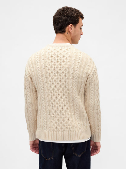 Bej Relaxed Cable-knit Kazak