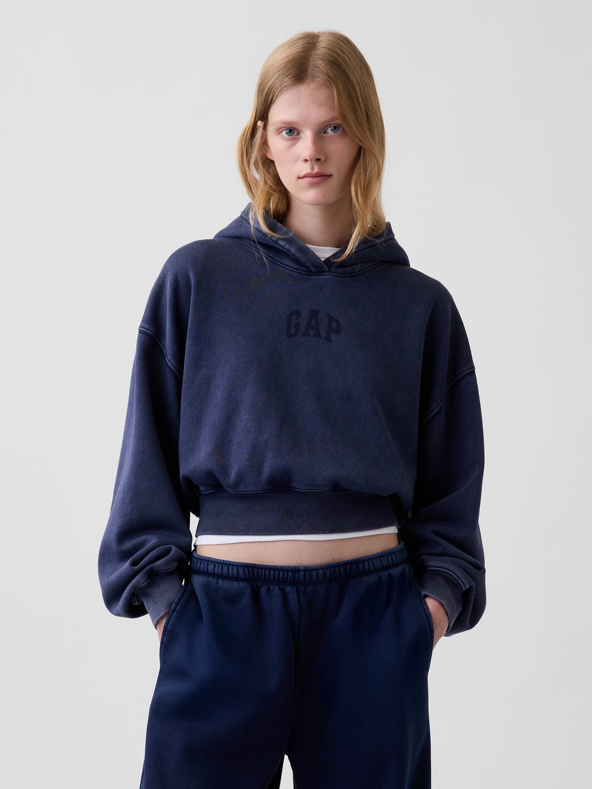 Lacivert Vintagesoft Crop Logo Sweatshirt