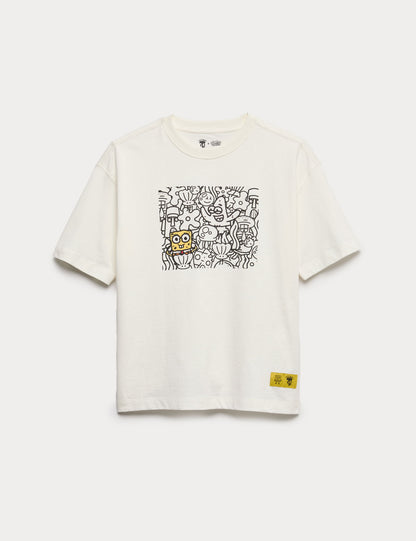 Saf Pamuk Spongebob X Doodle boy T-shirt (2-16 Yaş)