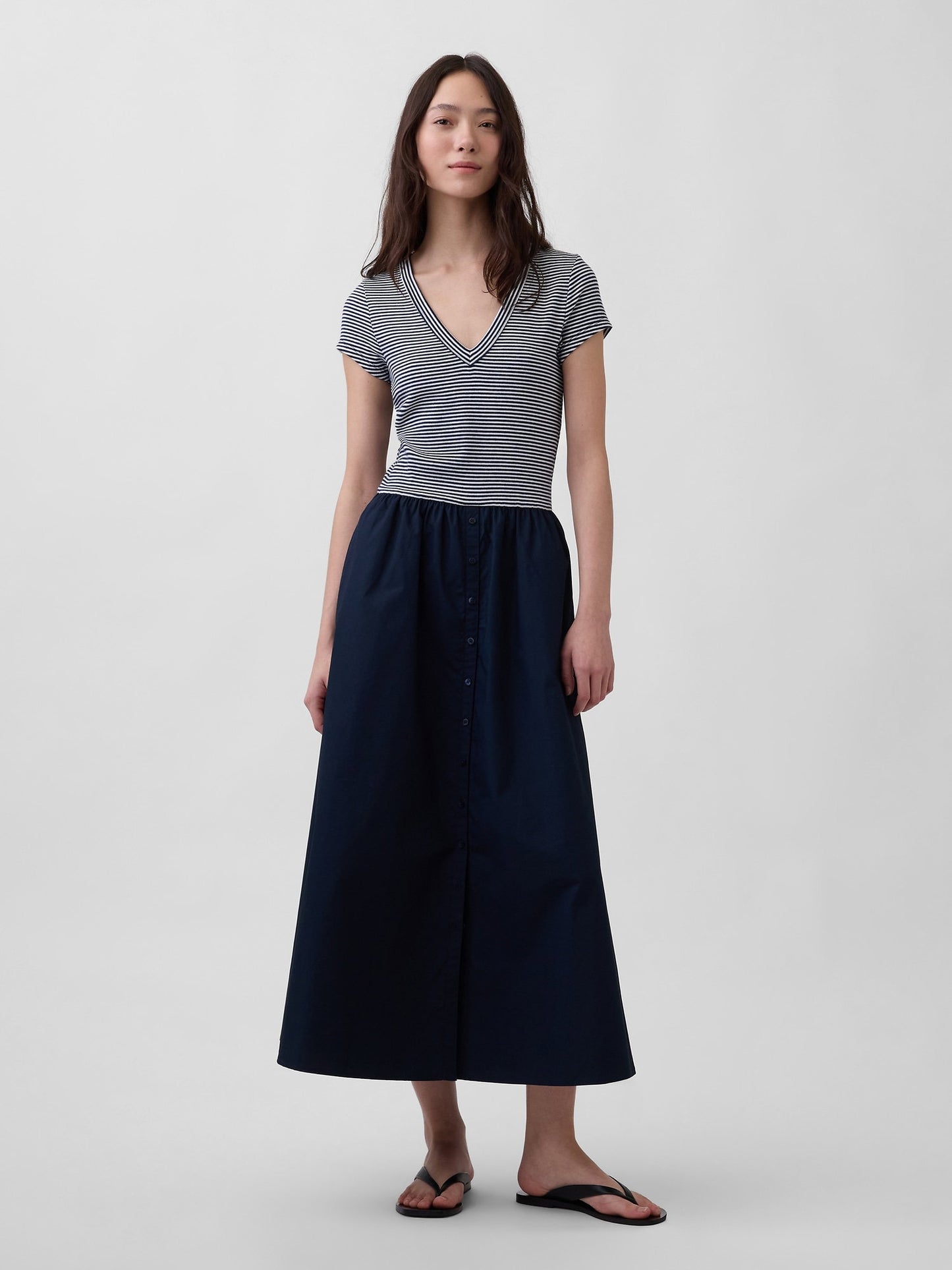 Lacivert Modern Mixed Media Maxi Elbise