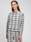 Gri Ekoseli Cozy Fleece Düz Yaka Sweatshirt