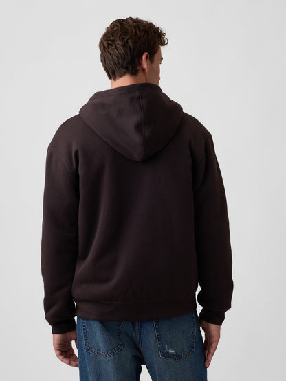 Kahverengi Relaxed Gap Logo Sherpa Astarlı Fermuarlı Sweatshirt
