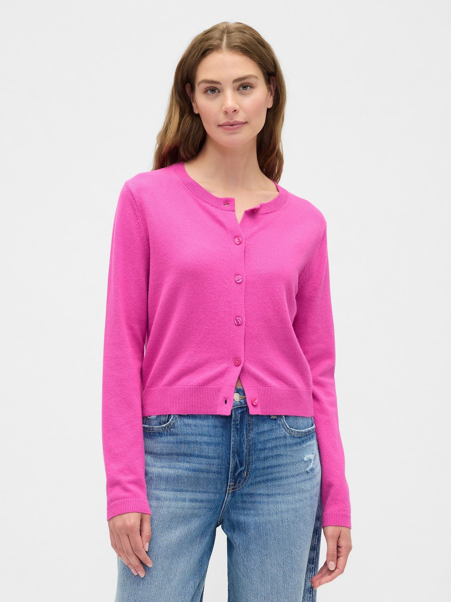 Pembe Cashsoft Bisiklet Yaka Hırka
