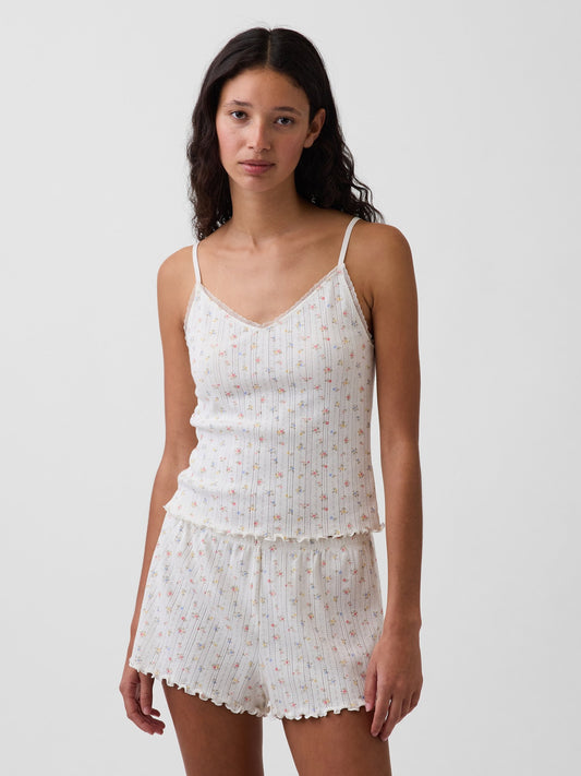 Açık Pembe Pointelle Lettuce-hem Crop Cami Pijama Üstü