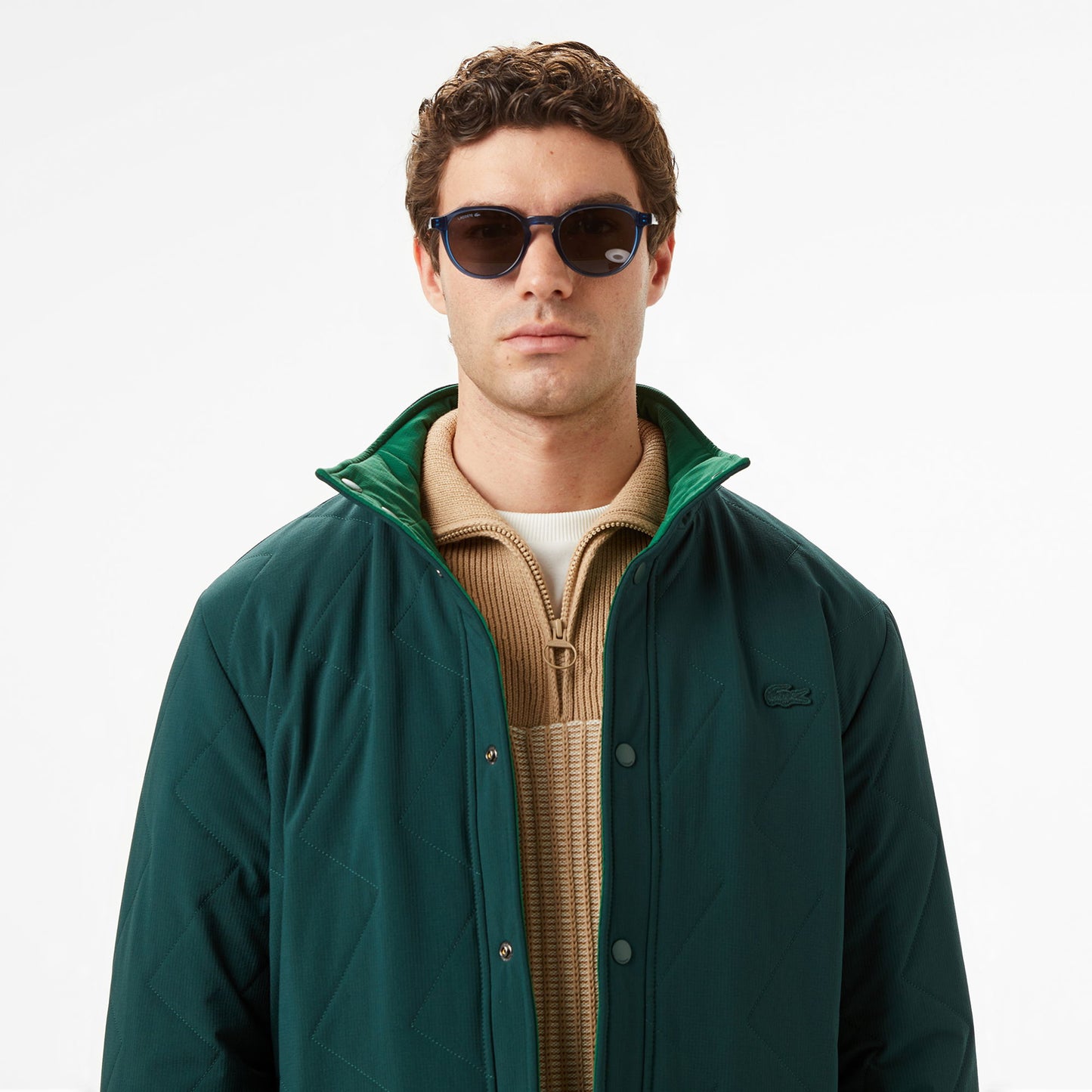 Lacoste Erkek Dik Yaka Çift Taraflı Koyu Yeşil Mont