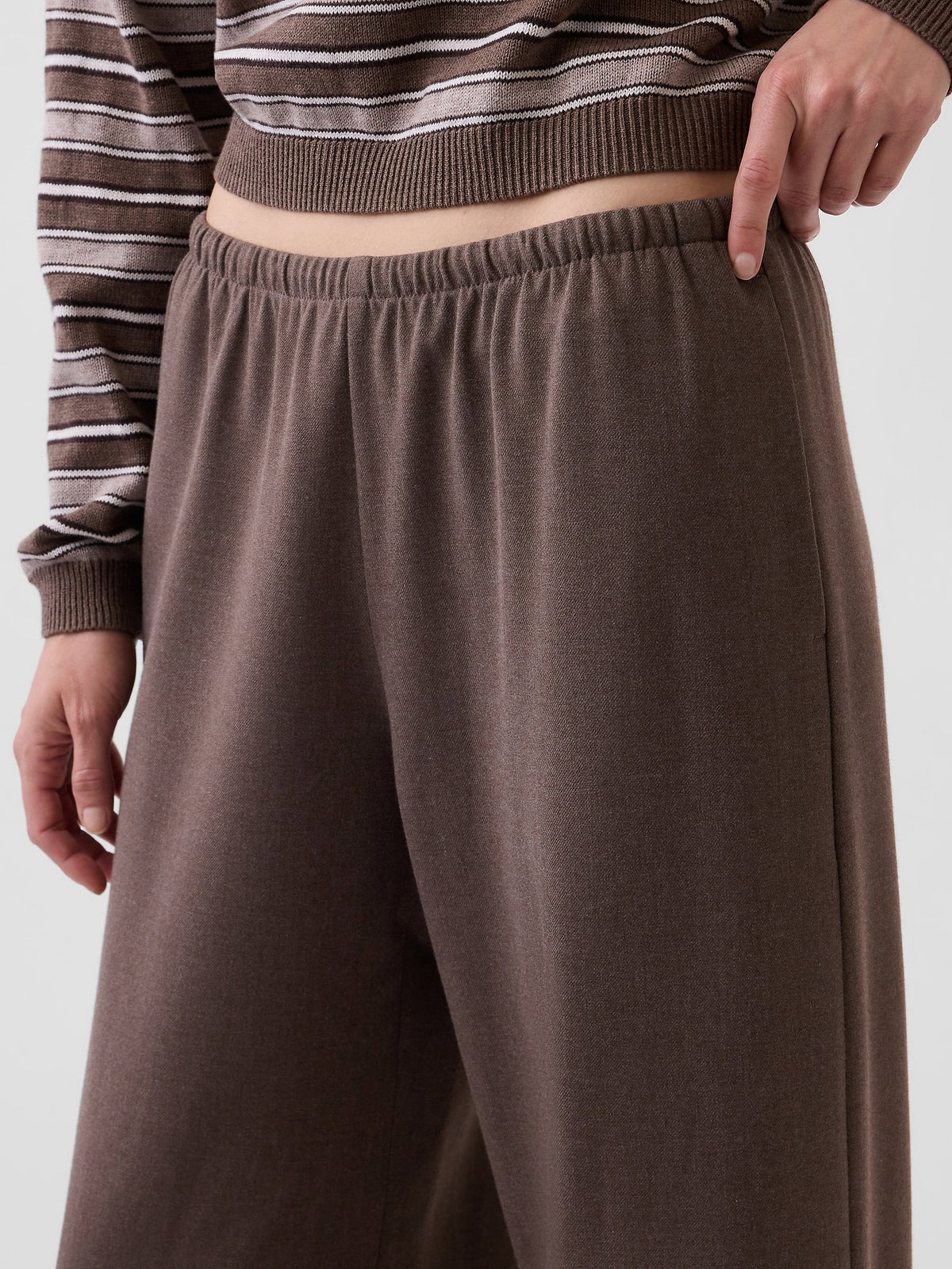 Kahverengi Brushed Twill Easy Wide-leg Pantolon