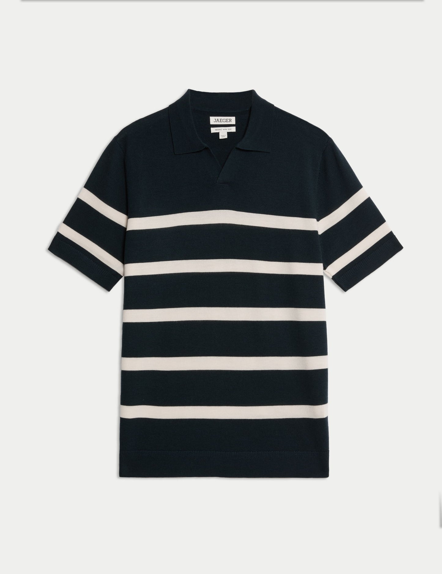 Merino Yün Çizgili Örme Polo Yaka T-shirt