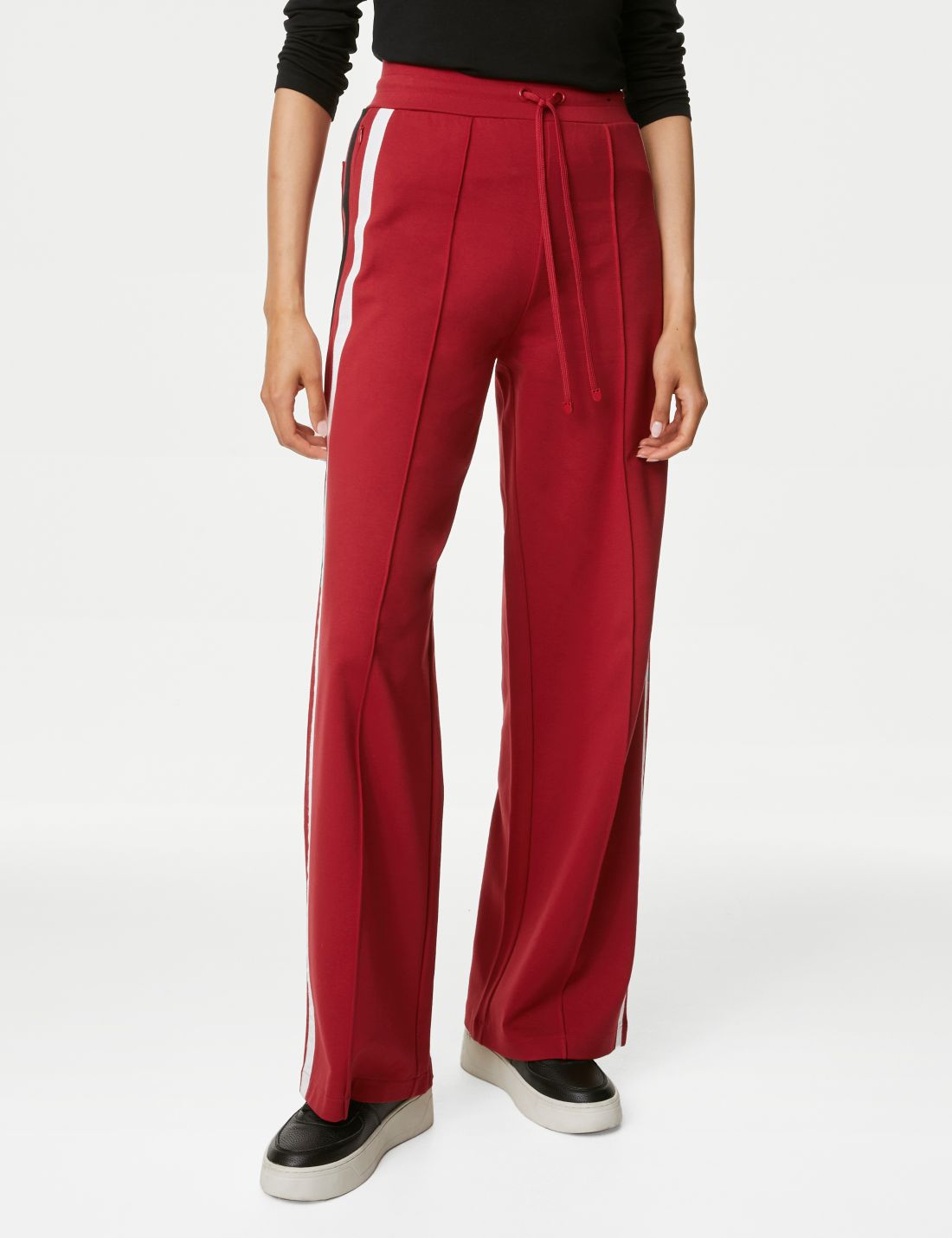 Şerit Detaylı Wide Leg Örme Pantolon