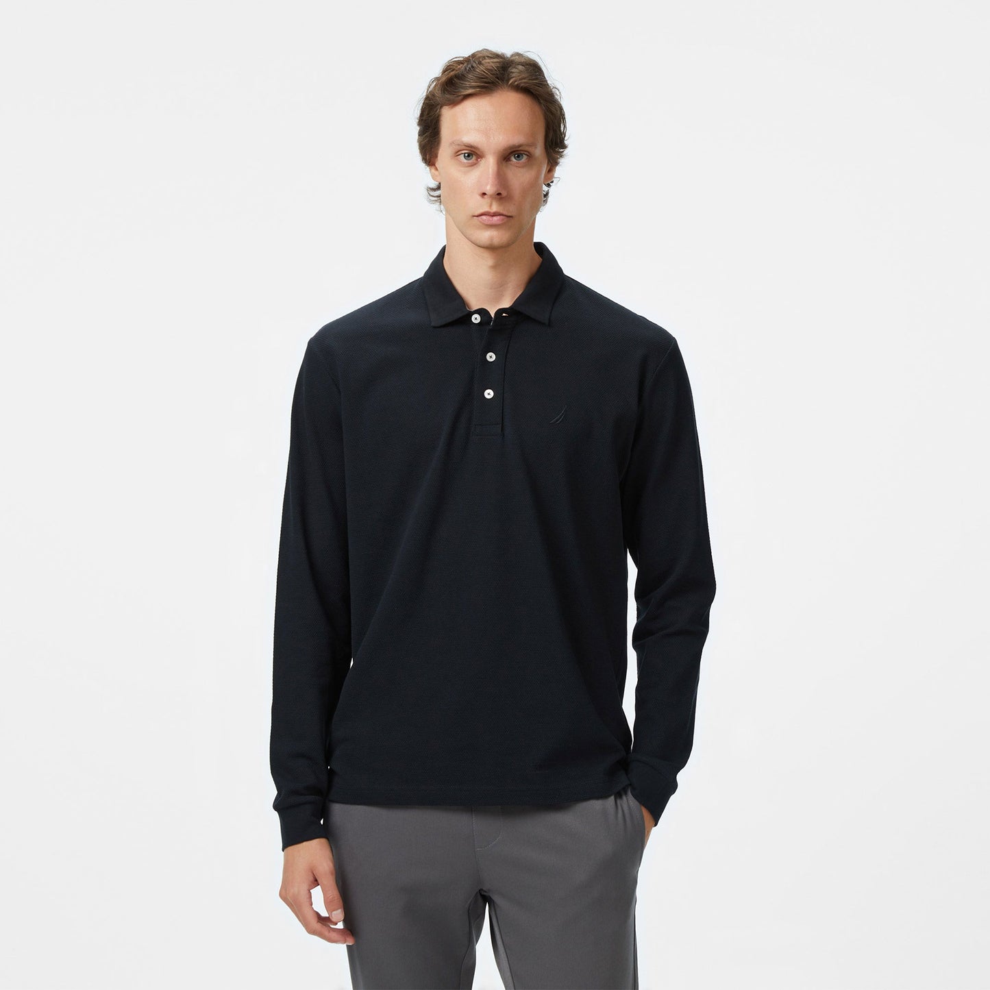Nautica Erkek Siyah Classic Fit Uzun Kollu Polo Yaka T-shirt