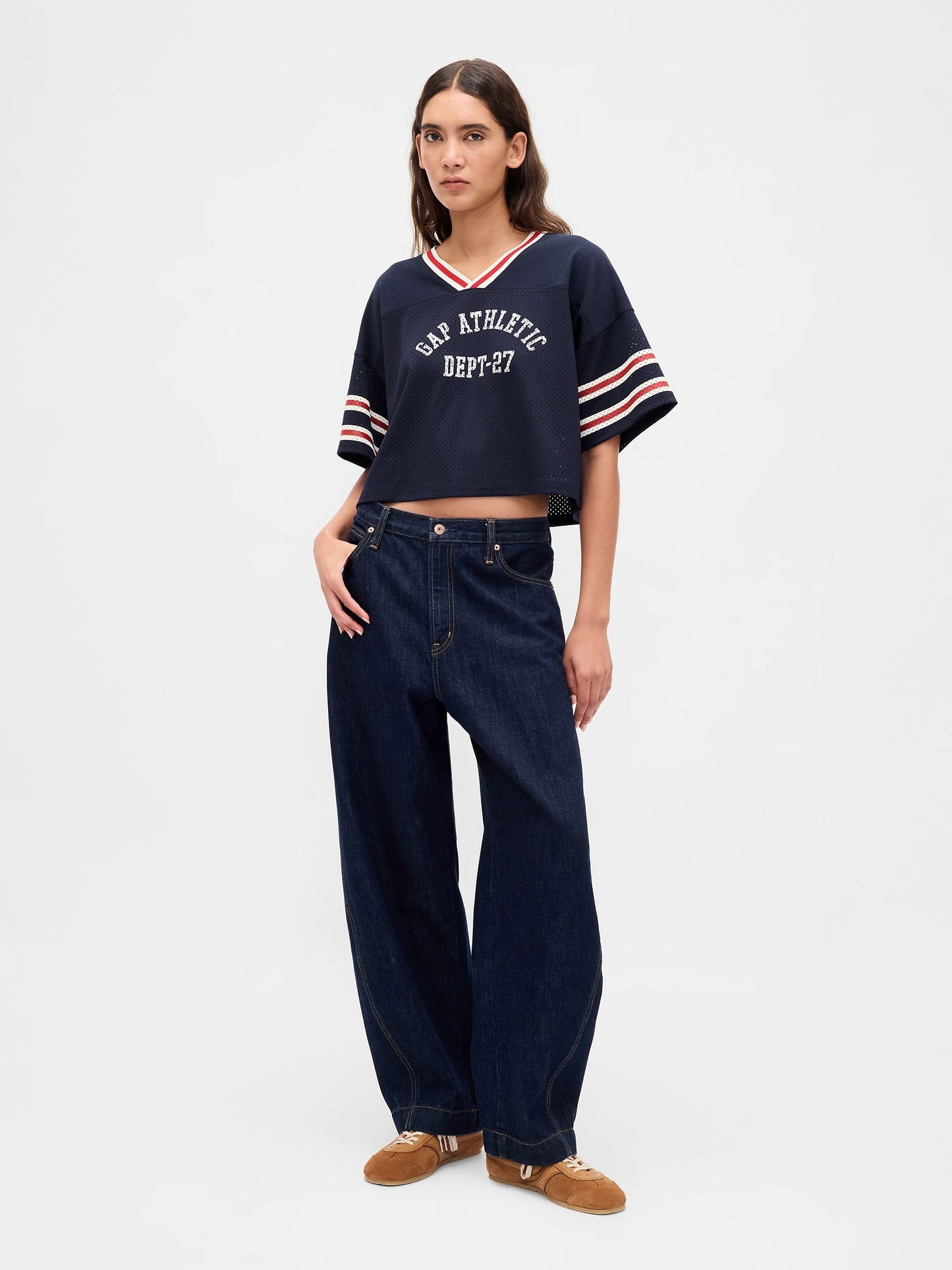 Lacivert Organik Pamuk Crop Jersey T-shirt