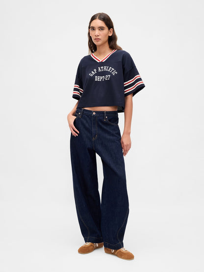 Lacivert Organik Pamuk Crop Jersey T-shirt