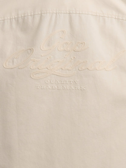Bej Relaxed Crop Straight-hem Oxford Gömlek