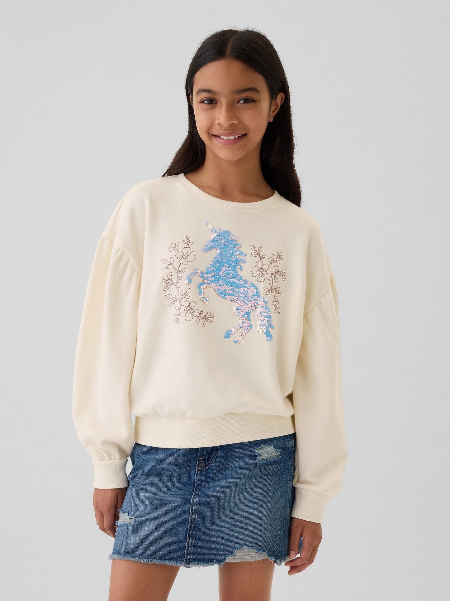 Kırık Beyaz Relaxed Flippy-sequin Grafikli Fransız Havlu Kumaş Sweatshirt
