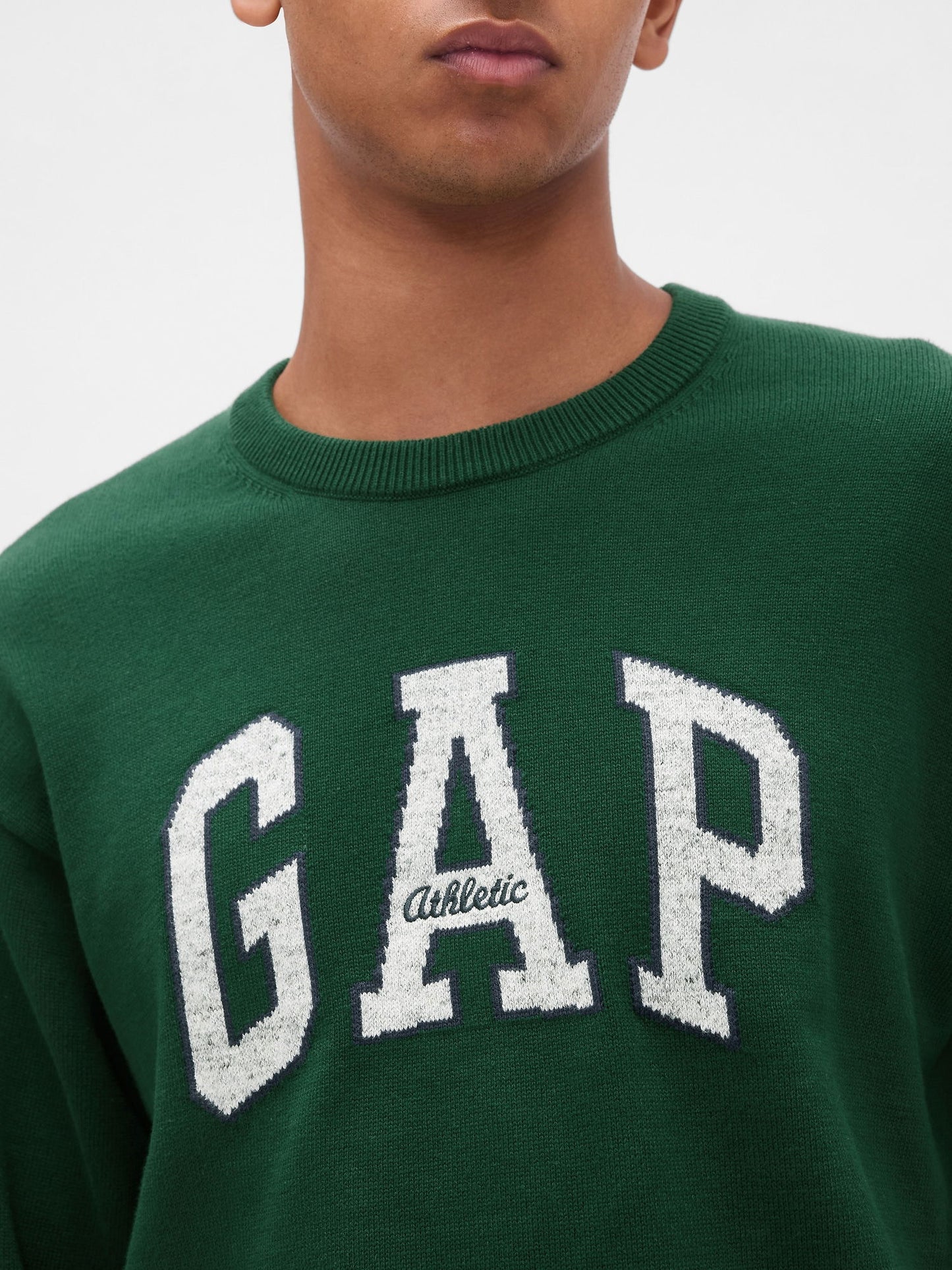 Yeşil Relaxed Gap Logo Intarsia Kazak