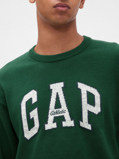 Yeşil Relaxed Gap Logo Intarsia Kazak