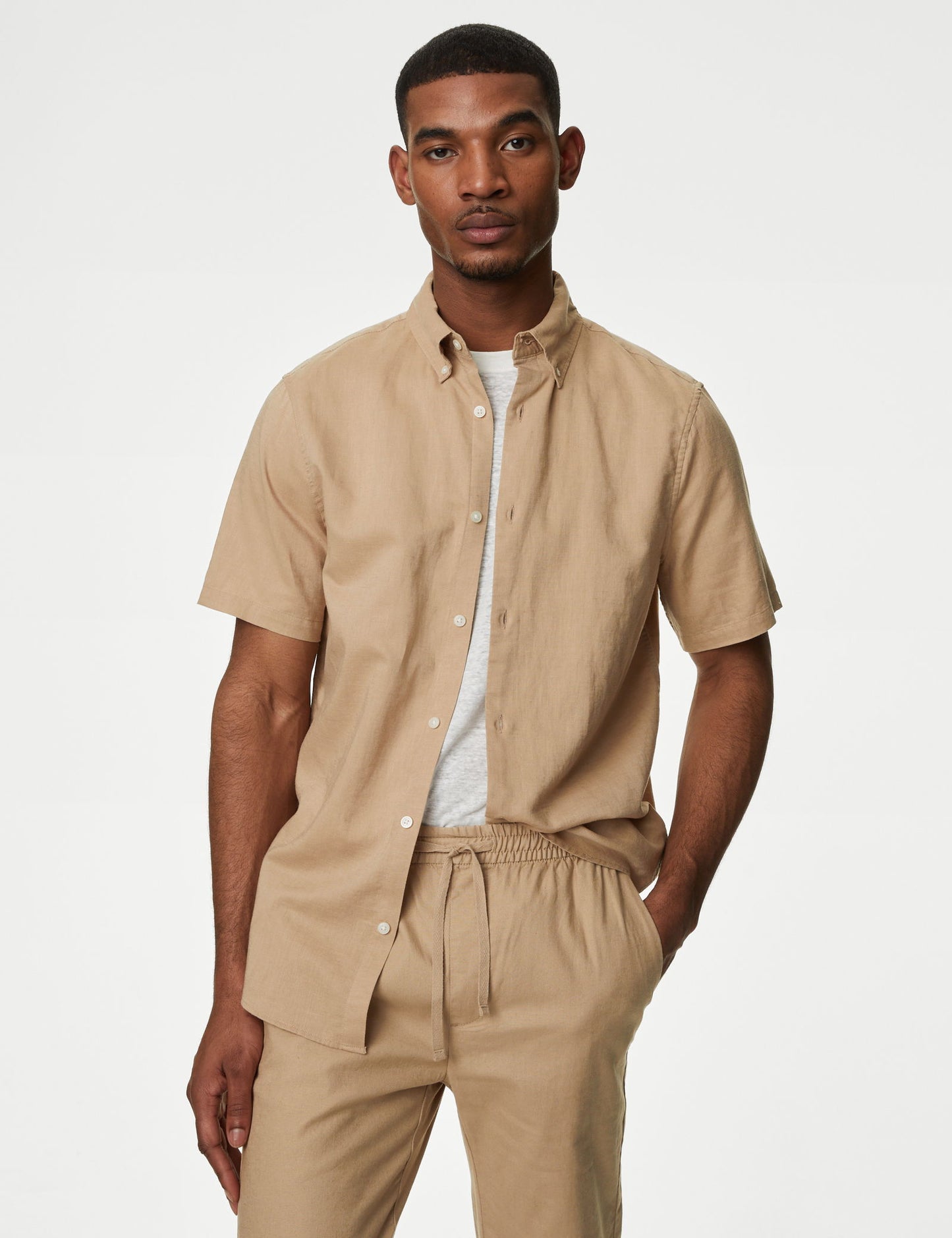 Regular Fit Kısa Kollu Keten Gömlek
