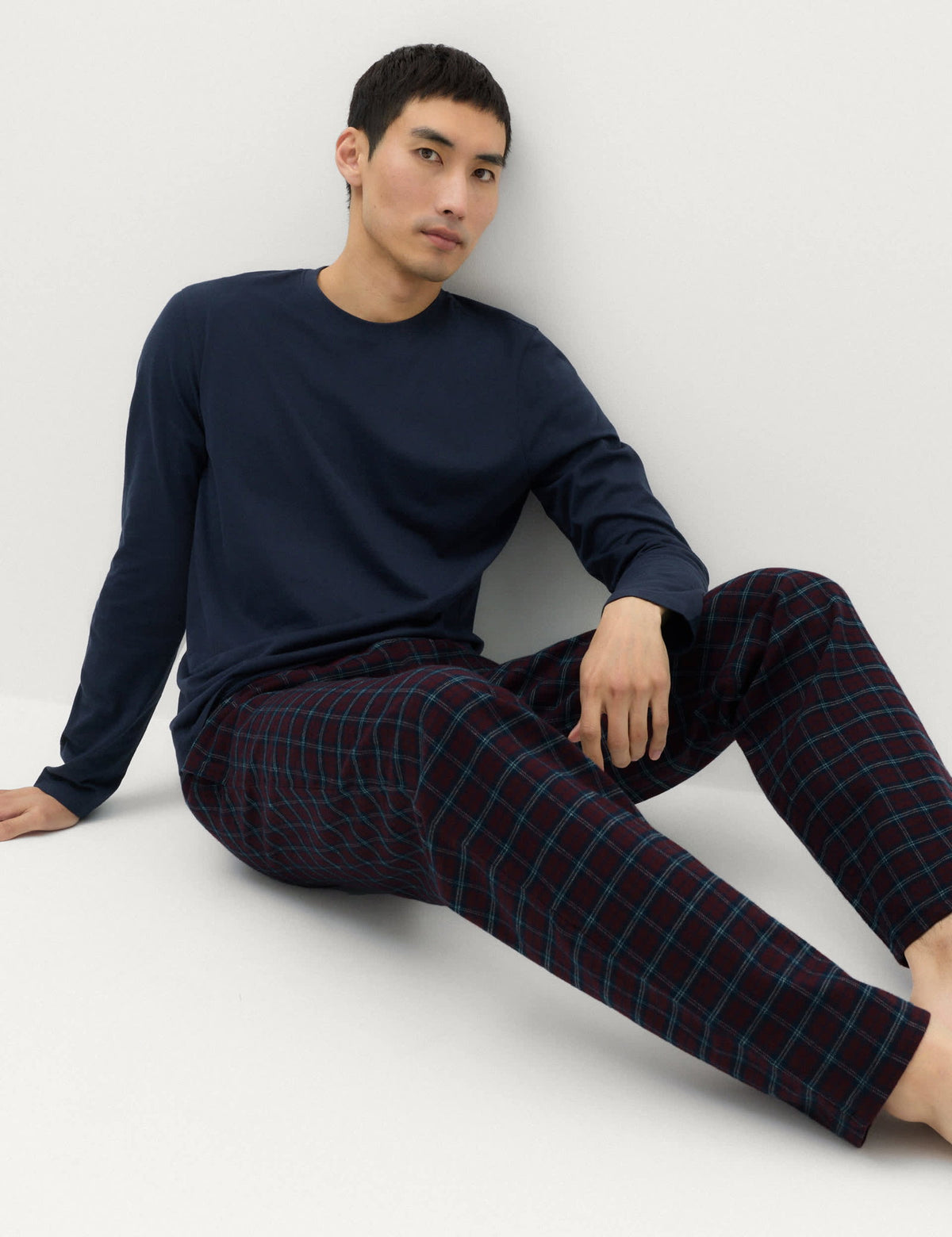 Saf Pamuk Kareli Pijama Takımı
