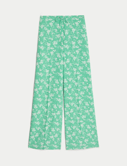 Çiçek Desenli Wide Leg Pantolon