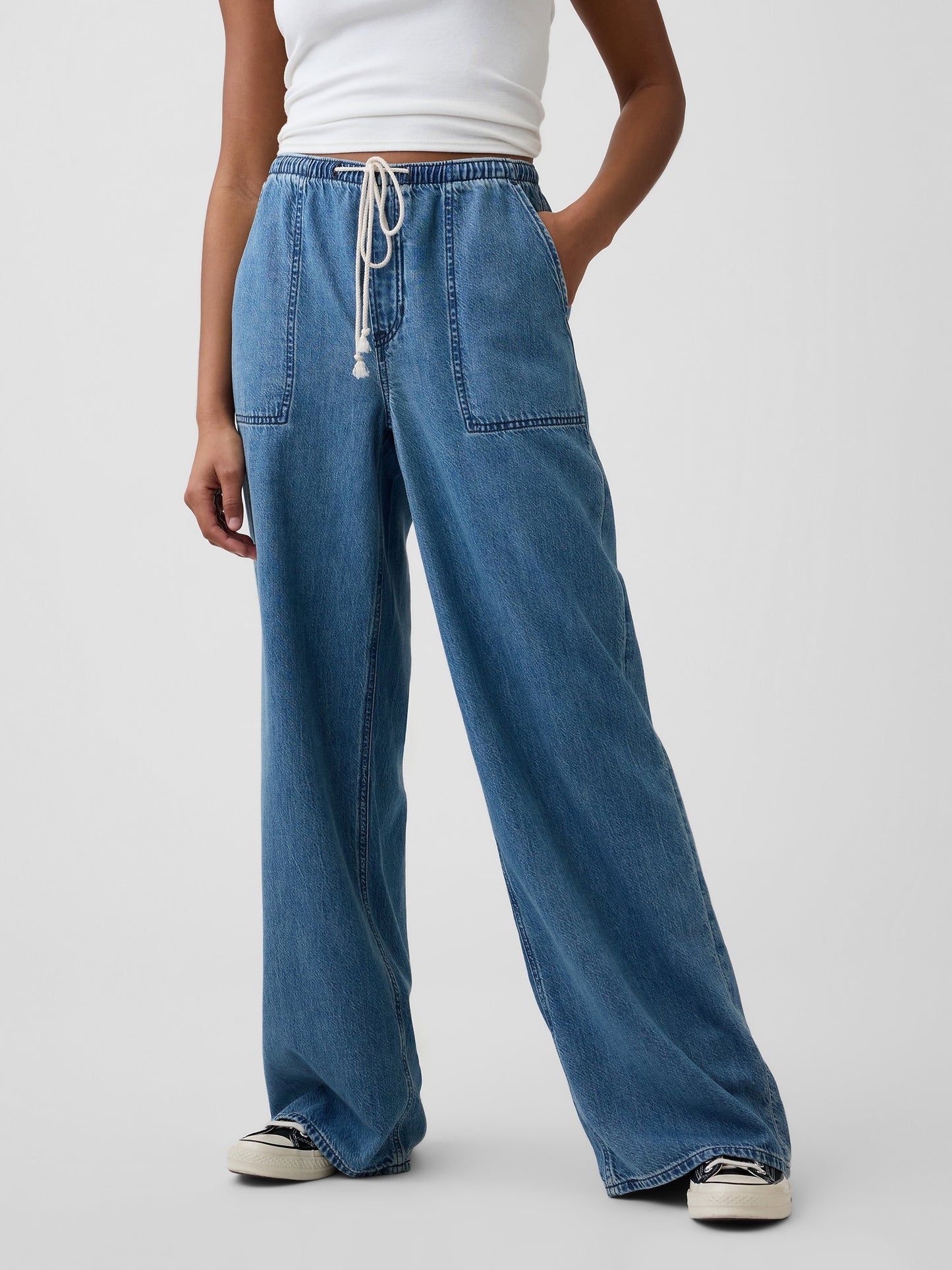 Mavi Mid Rise Pull-on Superlight Wide-leg Jean Pantolon