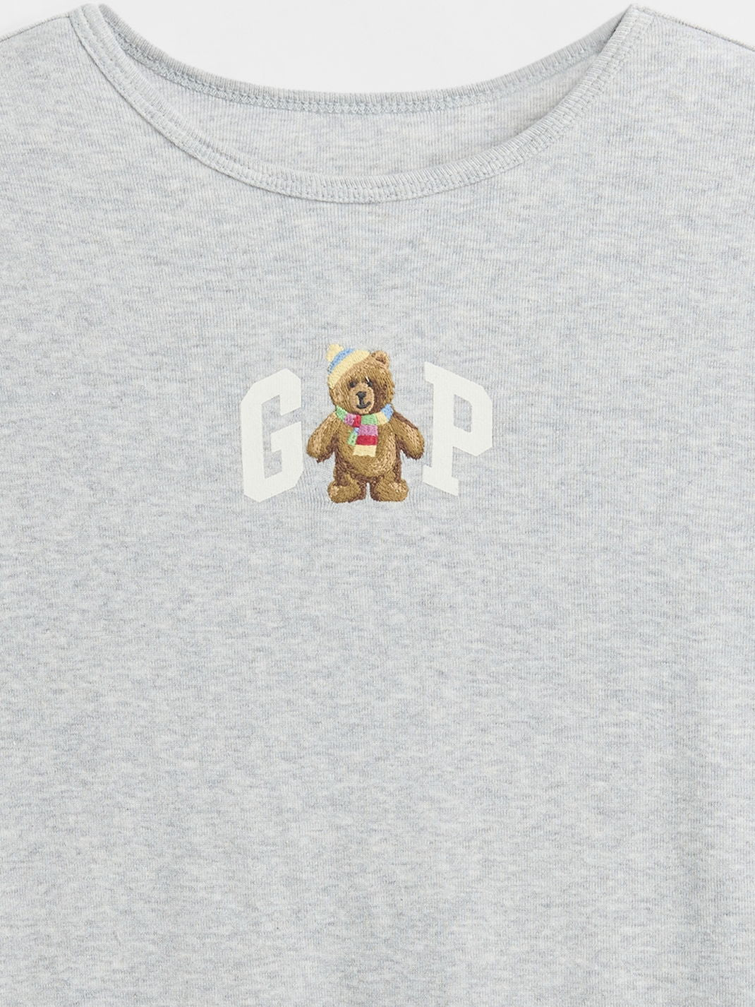 Açık Gri Nakışlı Logo T-shirt