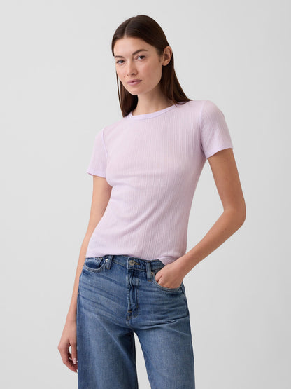 Lila Fitilli Pointelle Crewneck T-shirt