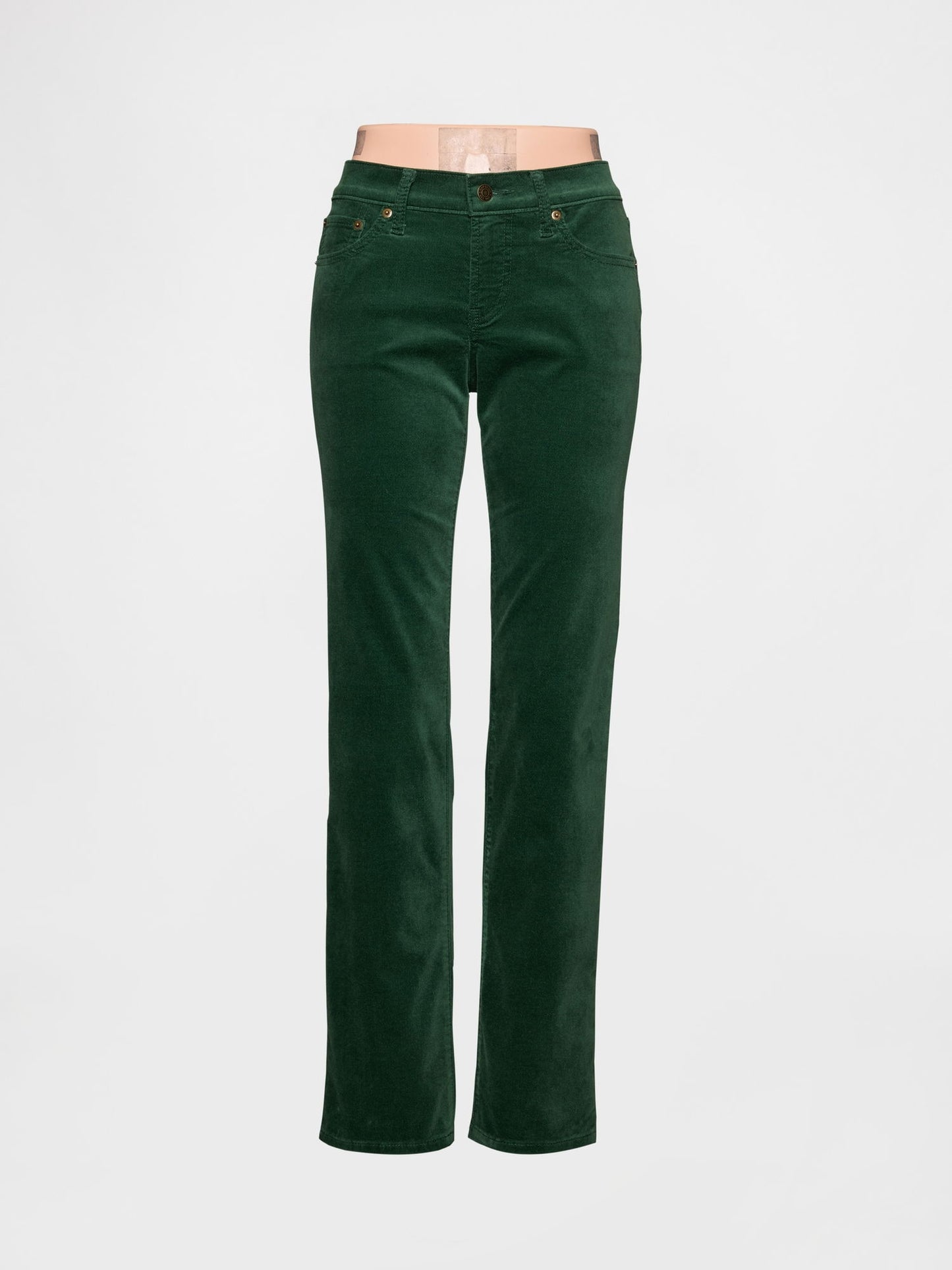 Yeşil Low Rise Kadife '90s Slim Pantolon