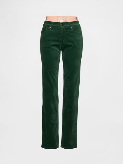 Yeşil Low Rise Kadife '90s Slim Pantolon