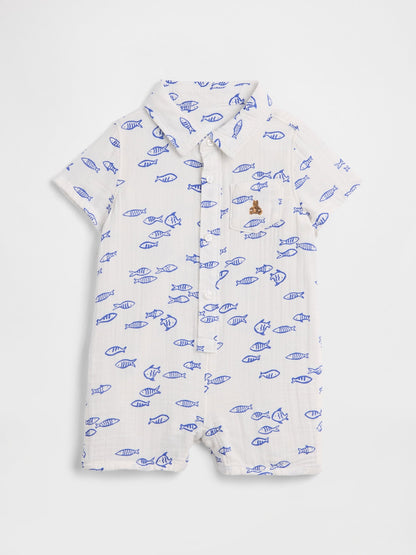 Beyaz Baby Brannan Bear Baskılı Tulum