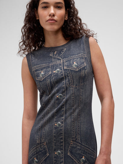 Koyu Mavi Gapstudio Baskılı Denim Terry Elbise