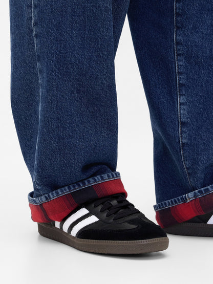 Koyu Mavi Stranger Things Flannel-astarlı Extra Baggy Jean Pantolon