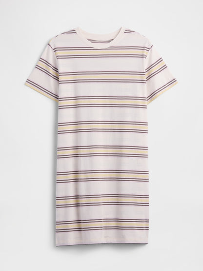 Beyaz Relaxed Stripe Mini T-shirt Elbise
