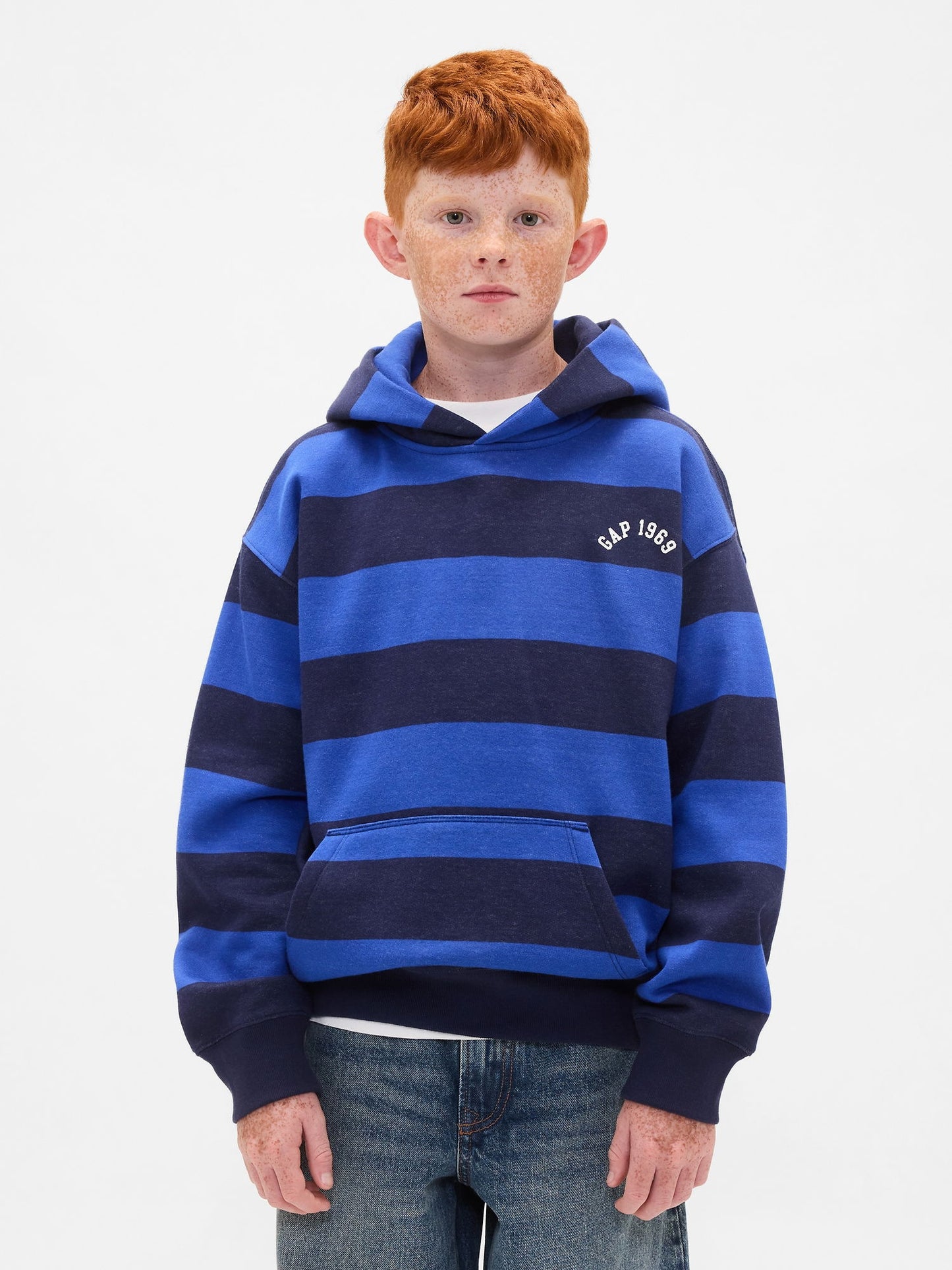 Mavi Rugby Çizgili Gap Logo Sweatshirt