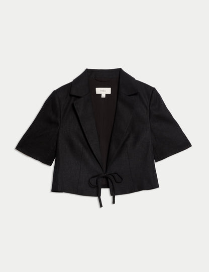 Keten Twill Karışımlı Kısa Kollu Kısa Ceket