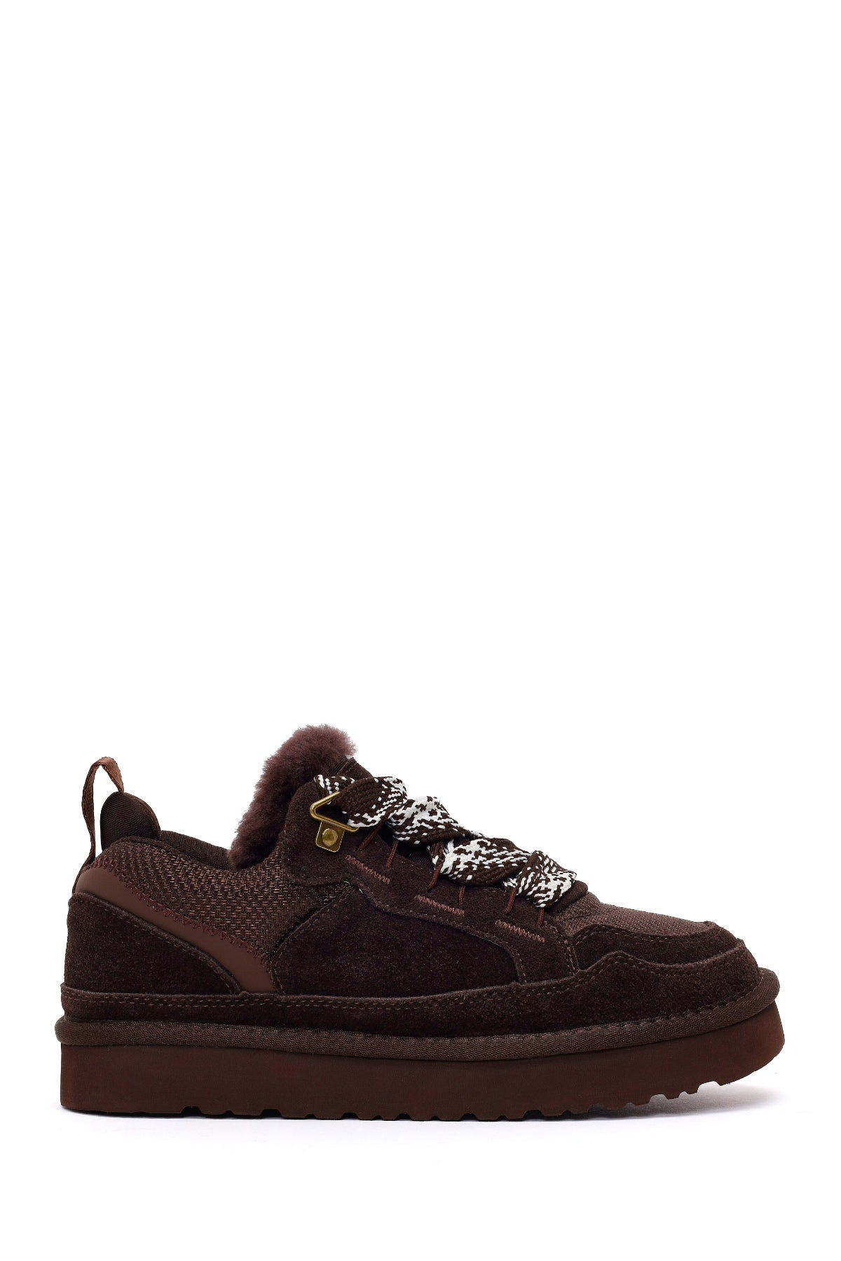 Kadın Kahverengi Bağcıklı Kalın Tabanlı Tüylü Süet Deri Teddy Sneaker