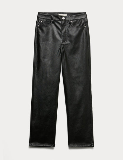 Suni Deri Straight Leg Pantolon