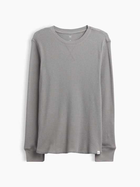 Açık Gri Waffle-knit Bisiklet Yaka T-shirt
