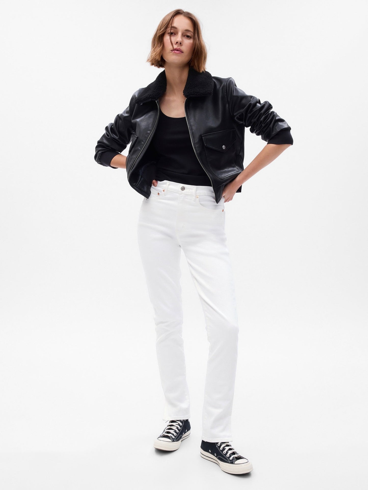 Beyaz High Rise Vintage Slim Jean Pantolon