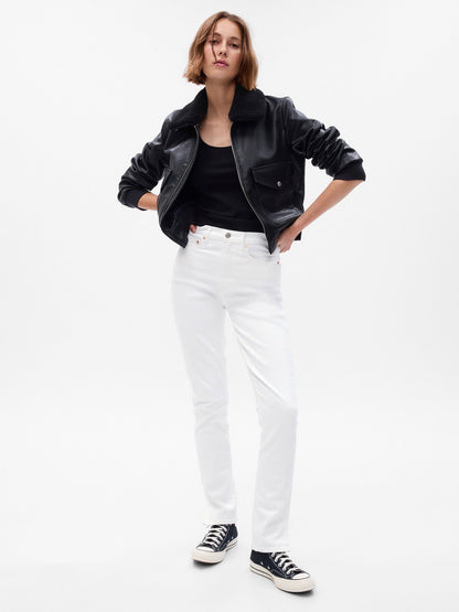Beyaz High Rise Vintage Slim Jean Pantolon