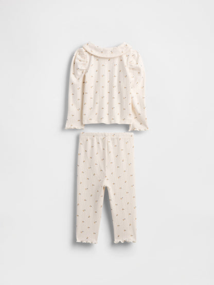Krem Pointelle Fitilli Outfit Set