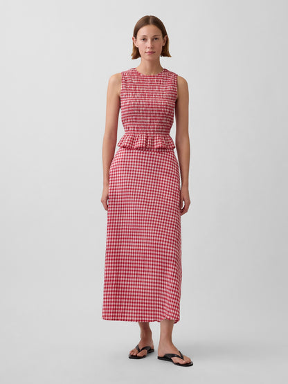 Kırmızı Gingham Maxi Etek