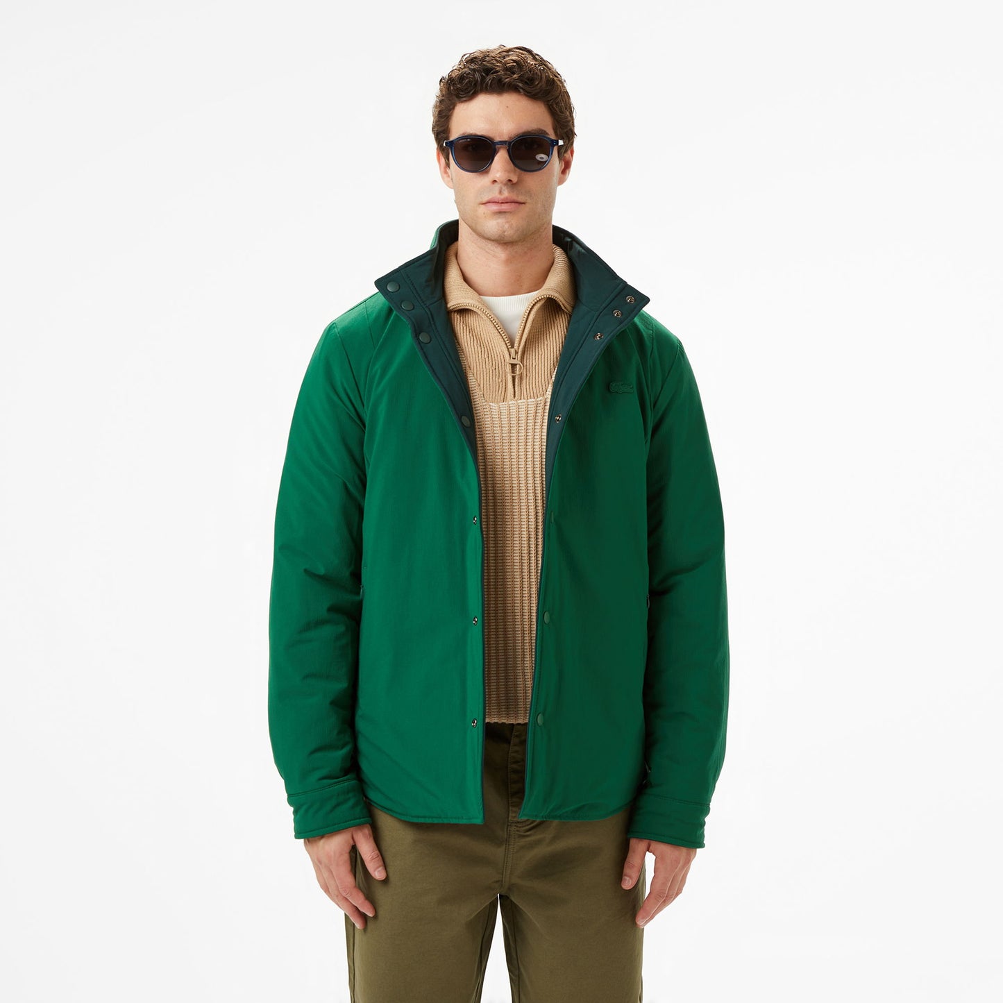 Lacoste Erkek Dik Yaka Çift Taraflı Koyu Yeşil Mont