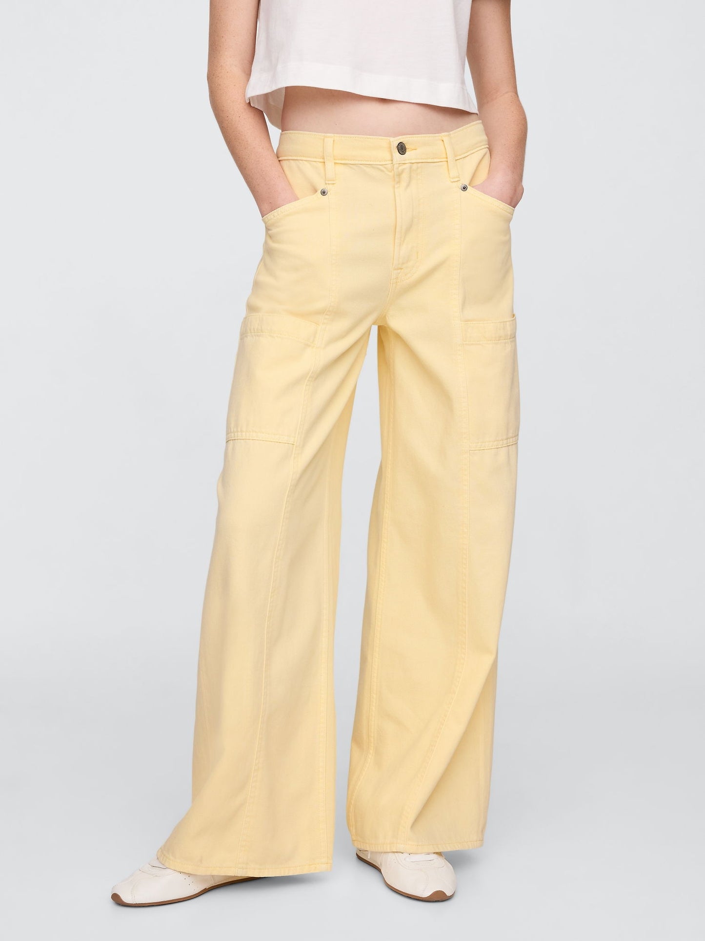 Sarı Baggy Utility Jean Pantolon