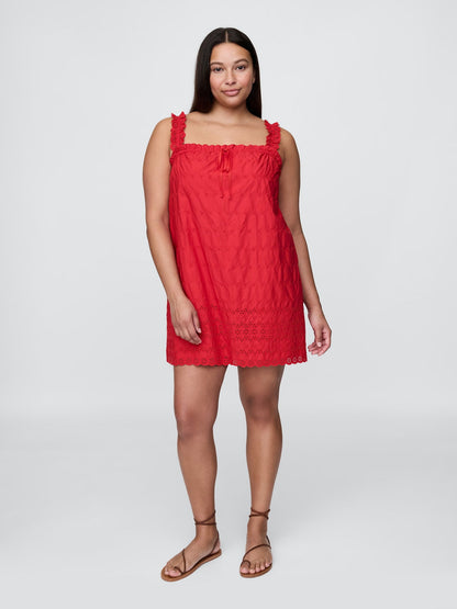 Kırmızı Gap × Dôen Eyelet Shift Mini Elbise
